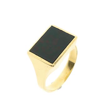 Gouden zegelring met heliotroop, Handtassen en Accessoires, Ringen, Gebruikt, 20 of groter, Heer, Ophalen of Verzenden