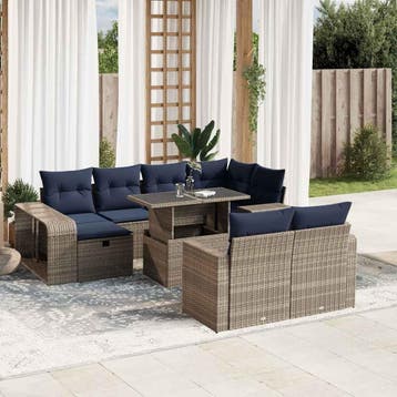 vidaXL 11-delige tuinbankset met kussens, grijs polyrotan, Verzenden, Nieuw
