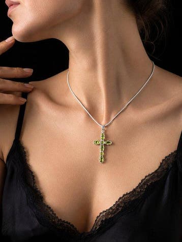 Zonder minimumprijs - Halsketting Peridot Kruis Ketting -, Nieuw