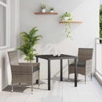 vidaXL Tuin Eettafel Set met kussen 3 pcs Grijs poly rattan, Tuin en Terras, Verzenden, Nieuw