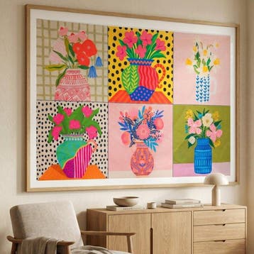 AA186 - Kunstpaneel met 6 bloemportretten – Hedendaagse pop