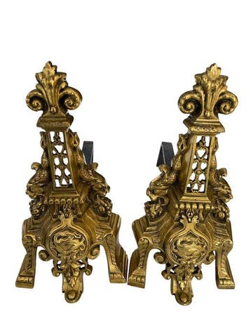 Chenet (2) - Bronze doré - livre de la cheminée