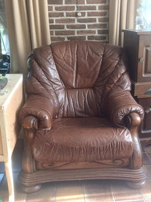 Fauteuil (3) - Leder, Hout, Antiek en Kunst, Curiosa en Brocante