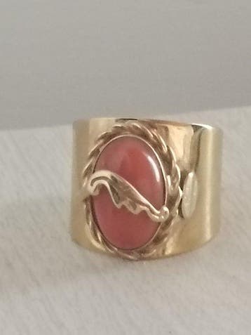 Bague de cocktail - 18 carats Or jaune Corail - Corail