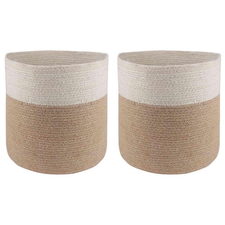 vidaXL Plantenpot Set 2 st Natuurlijk en Wit Ø 28 x 28 cm, Tuin en Terras, Bloempotten, Nieuw, Verzenden