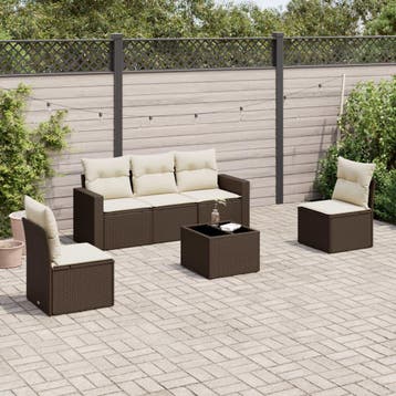 vidaXL 6-delige Loungeset met kussens poly rattan bruin, Verzenden, Nieuw, Loungeset