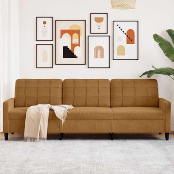 vidaXL Driezitsbank / zetel 210 cm fluweel bruin, Verzenden