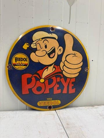 Popeye – Veedol Motor Oil – Rond Emaille Reclamebord -, Nieuw in verpakking