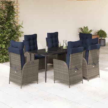 vidaXL 7-delige Tuinset met kussens poly rattan grijs, Verzenden, Nieuw, Tuinset