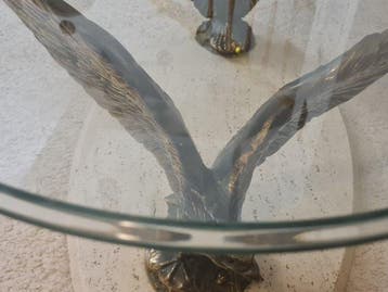 Salontafel - Travertijn, Gepatineerd brons, Glas - Grote, Huis en Inrichting, Nieuw