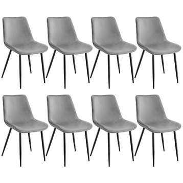 tectake Set stoelen Monroe fluweellook - grijs, Set van 8, Verzenden, Nieuw