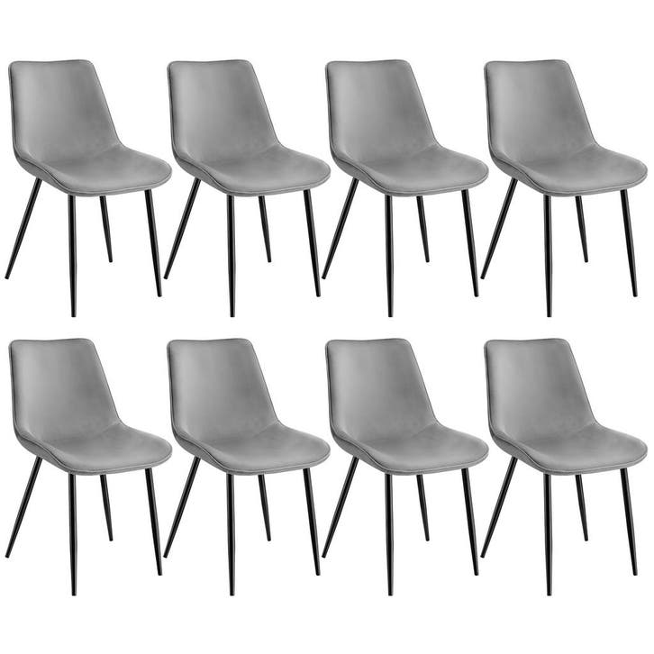 tectake Set stoelen Monroe fluweellook - grijs, Set van 8, Huis en Inrichting, Stoelen, Verzenden