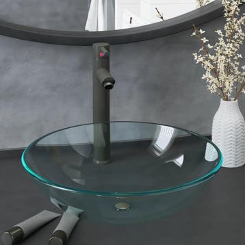vidaXL Wastafel met kraan en pop-up afvoer gehard glas, Verzenden
