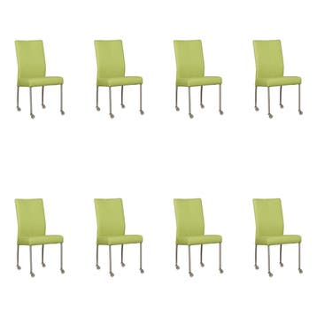 Set van 8 Leren eetkamerstoelen Comfort met wieltjes -, Ophalen of Verzenden