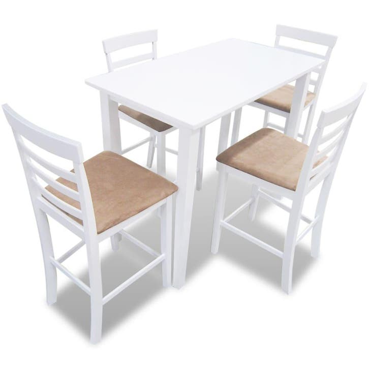 vidaXL Bartafel en 4 barstoelen set hout wit, Maison & Meubles, Salles à manger complètes, Envoi