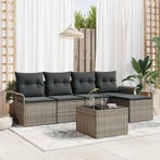 vidaXL Buitensofa met kussen 6 pcs Grijs poly rattan, Verzenden, Nieuw