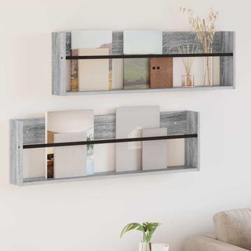 vidaXL Tijdschriftenrek met plank 2 st Grijs Sonoma 100 x 12, Huis en Inrichting, Verzenden, Nieuw
