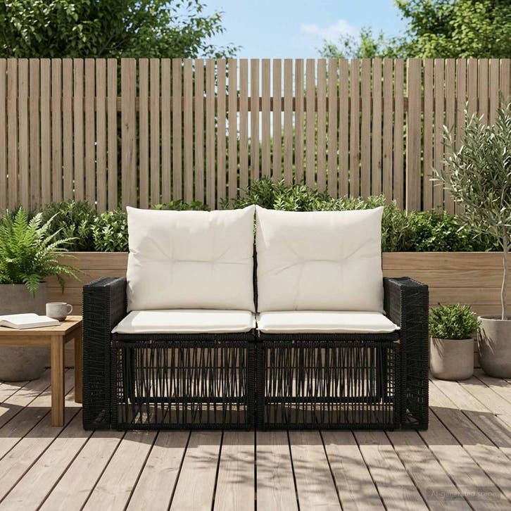 vidaXL Tuin Sofa 2-Aantal zitplaatsen Zwart poly rattan, Tuin en Terras, Tuinsets en Loungesets, Nieuw, Verzenden