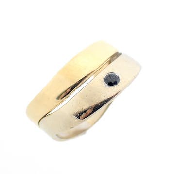 Bicolor gouden ring met zwarte moissanite, Handtassen en Accessoires, Ringen, Gebruikt, Overige kleuren, Ophalen of Verzenden