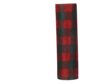 Decostof tafelloper tartan rood-groen grote blokken, Nieuw