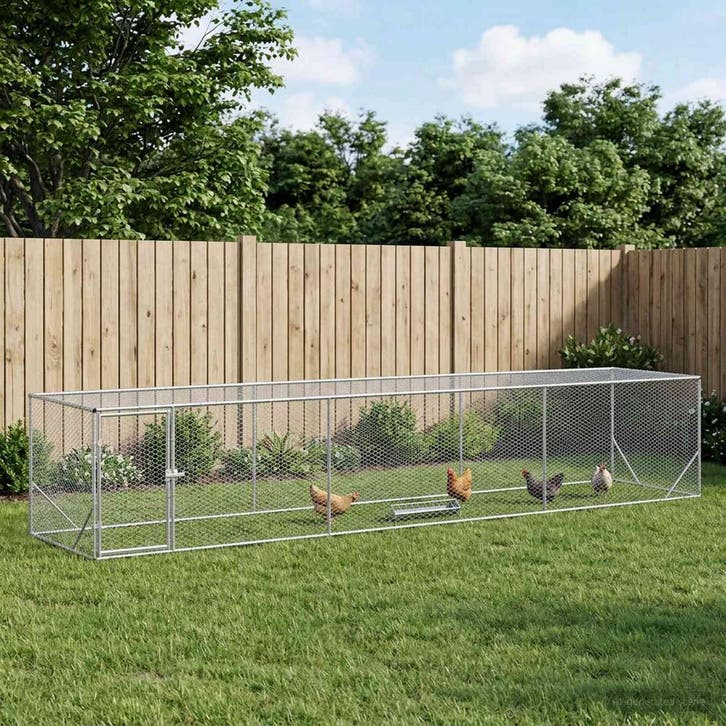 vidaXL Kippenren zilver 500 x 100 x 100 cm Gegalvaniseerd, Dieren en Toebehoren, Knaagdieren en Konijnen | Hokken en Kooien, Nieuw