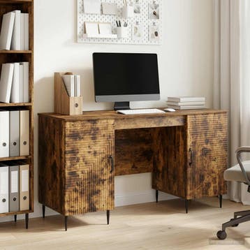 vidaXL Bureau Gerookt eiken 142,5 x 50 x 75 cm Bewerkt hout, Huis en Inrichting, Verzenden, Nieuw