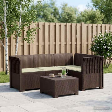 vidaXL 4-Persoons Tuin Sofa met Kussens Rattan Look PP Bruin, Verzenden