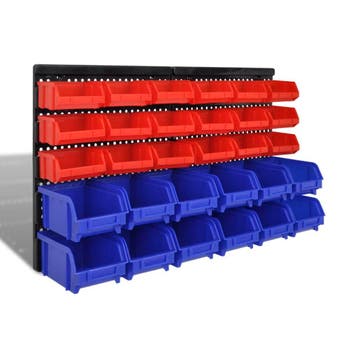 vidaXL 30-delige Opbergrek voor aan de wand blauw en rood, Verzenden