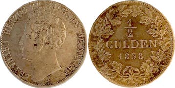 Sachsen-meiningen 1/2 Gulden Sachsen Meiningen 1838 f Vz..., Verzenden, België