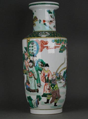 Vaas - Porselein - China - Grote Famille Verte paviljoenvaas