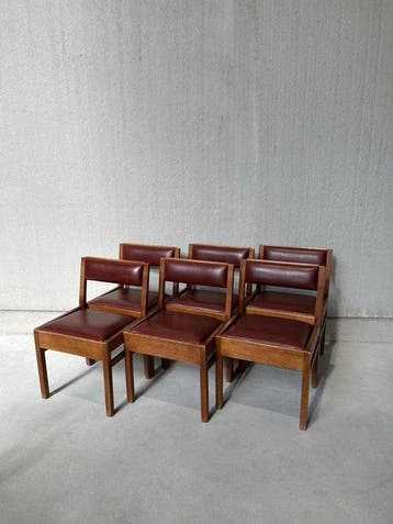Stoel - hard hout, Synthetisch leder - Een set van zes