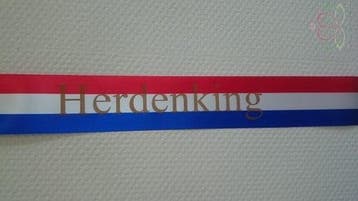 Bedrukt lint  rood wit blauw nederlandse vlag met gouden, Nieuw