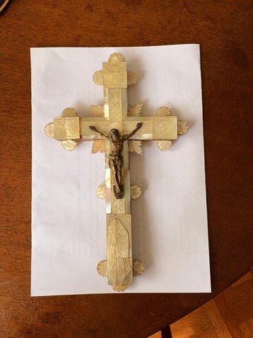 Crucifix - Hout - Parelmoer - 1920-1930 - Kruisbeeld van
