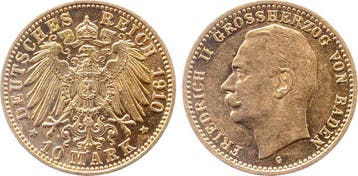 Duitsland 10 Mark Friedrich Ii Baden 1910 G J 191 Friedri..., Verzenden, België