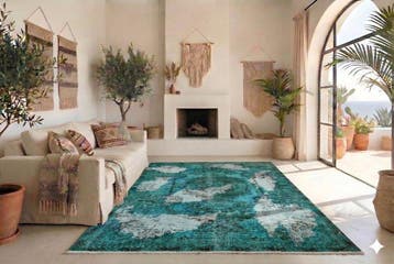 Turkoois vintage - Vloerkleed - 285 cm - 170 cm - met, Huis en Inrichting, Nieuw
