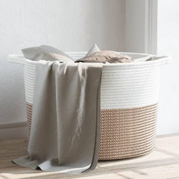 vidaXL Wasmand Ø 55x36 cm katoen bruin en wit, Verzenden