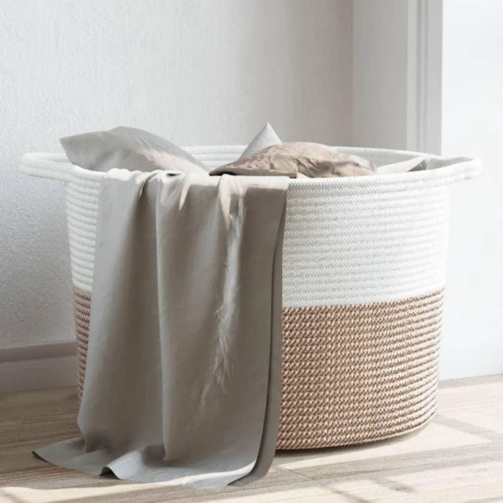 vidaXL Wasmand Ø 55x36 cm katoen bruin en wit, Maison & Meubles, Accessoires pour la Maison | Autre, Envoi