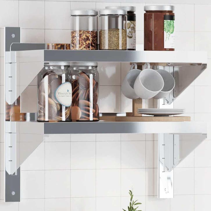vidaXL Wandschap 2-laags 50x23,5x48 cm roestvrijstaal, Maison & Meubles, Armoires | Armoires murales, Envoi