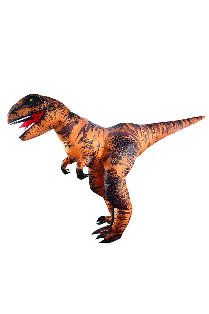 KIMU® Opblaas Kostuum Velociraptor Bruin Opblaasbaar Pak Din, Kleding | Heren, Carnavalskleding en Feestkleding, Nieuw, Ophalen of Verzenden