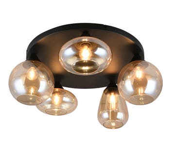 Trio LUMINA plafondlamp | E14 Fitting | mat zwart met amber, Verzenden