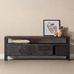 Tv-meubel Mangohout Britt 190 Zwart, Huis en Inrichting, Kasten |Televisiemeubels, Verzenden, Nieuw, Overige houtsoorten, Industriële meubels