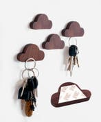 Set van 4 houten sleutelhouders (wolkje, magnetisch, notenh, Verzenden, Nieuw