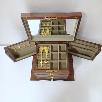 Boîte à bijoux - Coffret à bijoux-4 niveaux - Bois, Miroir