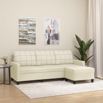 vidaXL Driezitsbank met voetenbank 180 cm kunstleer crème, Verzenden