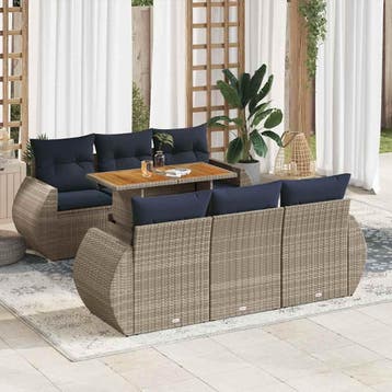 vidaXL 7-delige Loungeset met kussens poly rattan grijs, Verzenden, Nieuw, Loungeset