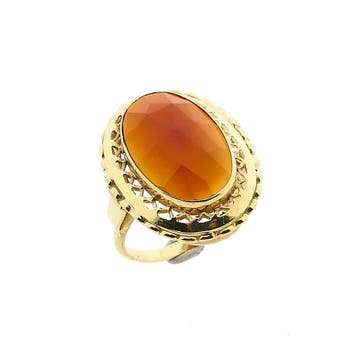 Gouden statementring met carneool; 14 karaat; ringmaat 15,75, Handtassen en Accessoires, Gebruikt, Ophalen of Verzenden, Kleiner dan 17