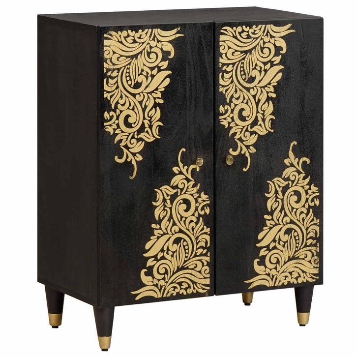 vidaXL Dressoir Zwart 60 x 33 x 75 cm Massief Mango Hout, Huis en Inrichting, Kasten | Overige, Nieuw, Verzenden