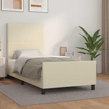 vidaXL Bedframe met hoofdbord kunstleer crèmekleurig 80x200, Huis en Inrichting, Slaapkamer | Bedden, Verzenden, Nieuw