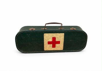 Boîte - simili-cuir - Trousse de premiers secours vintage