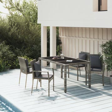 vidaXL 5-delige Tuinset met kussens poly rattan grijs, Verzenden, Nieuw, Tuinset